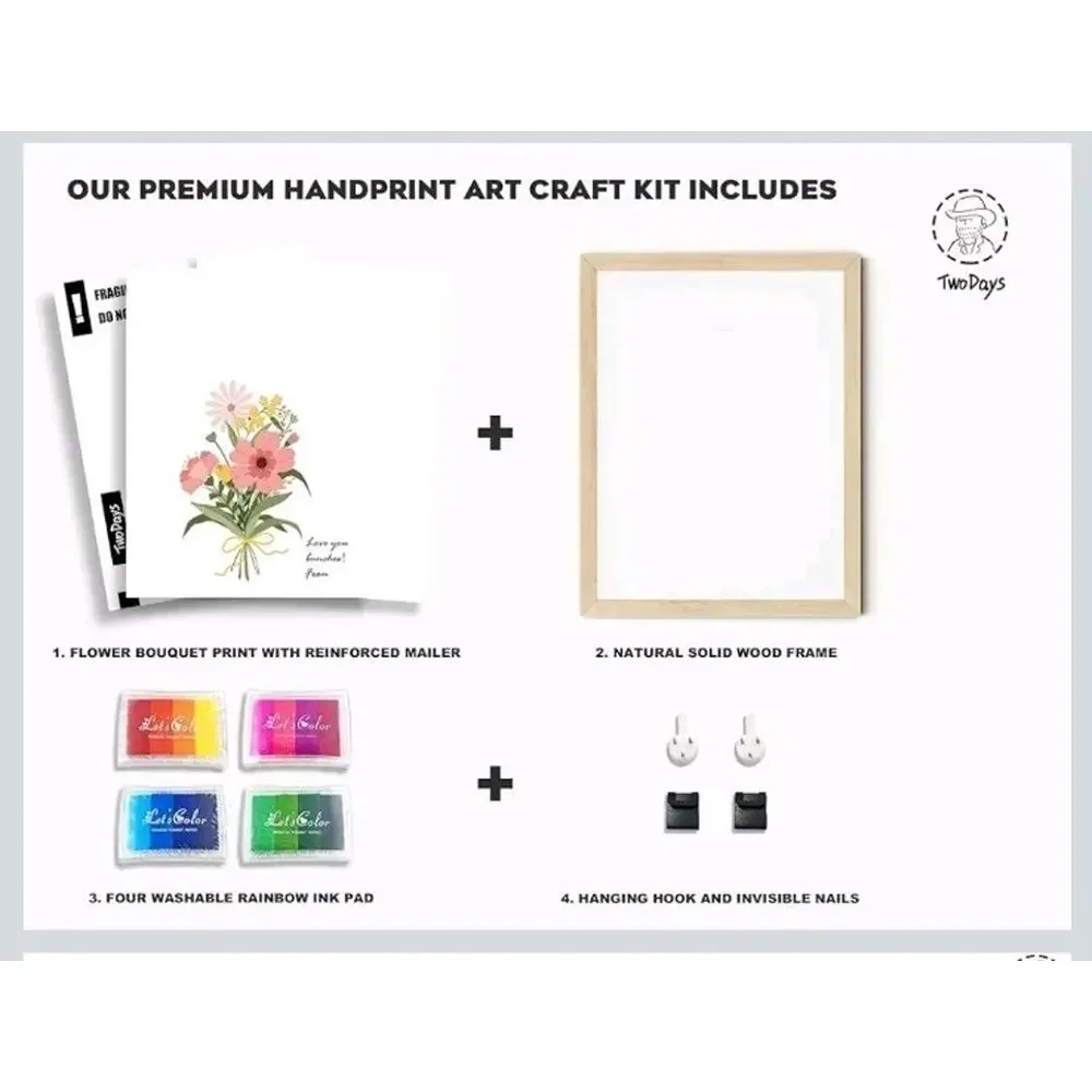 TwoDays Flower Bouquet Handprint Art Craft DIY Kit, Unique Gifts Mom 16x12 s13